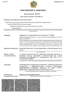 Приложение к лицензии Приложение к лицензии