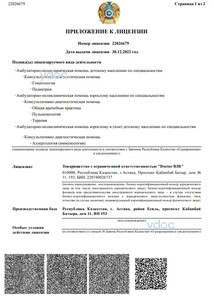 Приложение к лицензии Приложение к лицензии