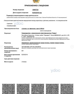 Приложение к лицензии