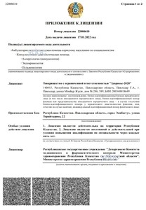 Приложение к лицензии Приложение к лицензии