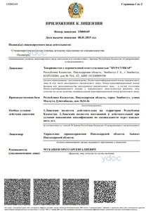 Приложение к лицензии