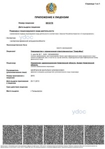 Приложение к лицензии Приложение к лицензии