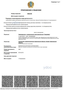 Приложение к лицензии Приложение к лицензии