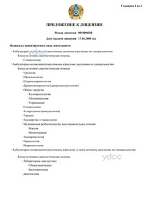 Приложение к лицензии Приложение к лицензии