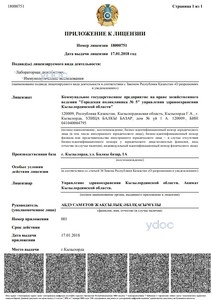 Приложение к лицензии Приложение к лицензии