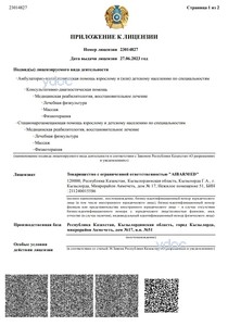 Приложение к лицензии Приложение к лицензии