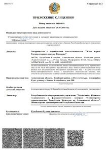 Приложение к лицензии Приложение к лицензии