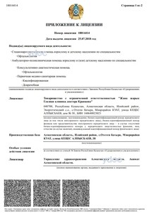 Приложение к лицензии Приложение к лицензии