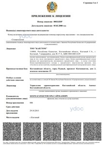 Приложение к лицензии