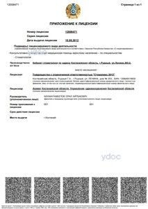 Приложение к лицензии Приложение к лицензии