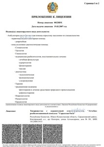 Приложение к лицензии Приложение к лицензии