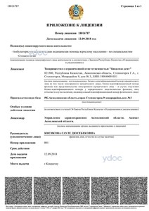 Приложение к лицензии Приложение к лицензии