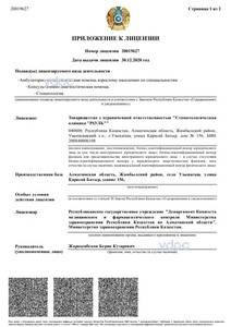 Приложение к лицензии Приложение к лицензии