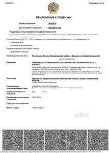 Приложение к лицензии Приложение к лицензии