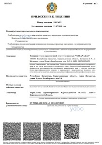 Приложение к лицензии Приложение к лицензии